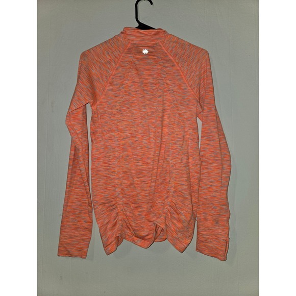 Athleta Orange Space Dye Quarter Zip Pullover Ruched Side Thumbhole Top 721646 M - Picture 2 of 3